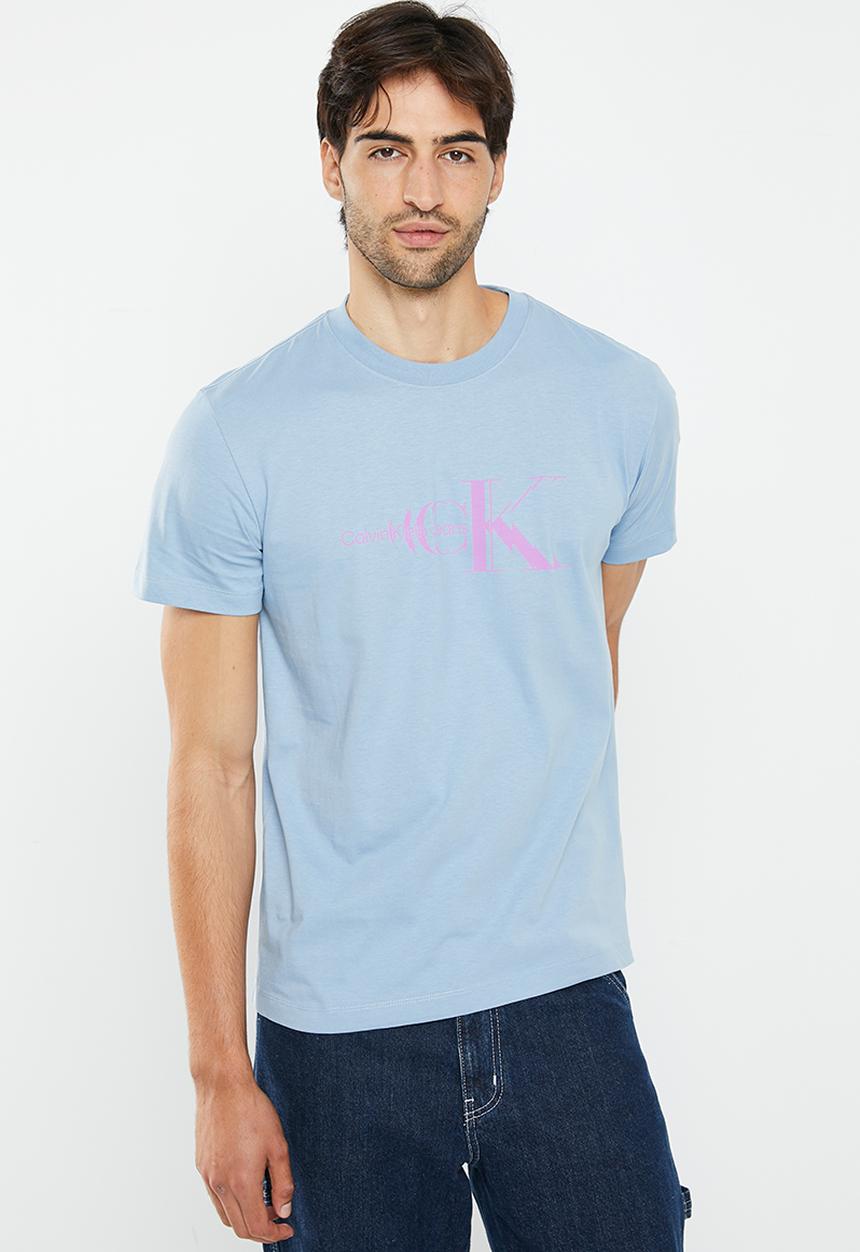 Calvin Klein - Glitched monologo tee - iceland blue