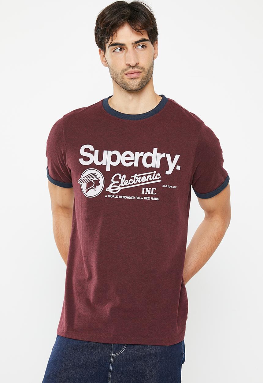 Superdry. - Vintage cl ringer tee - track burgundy marl