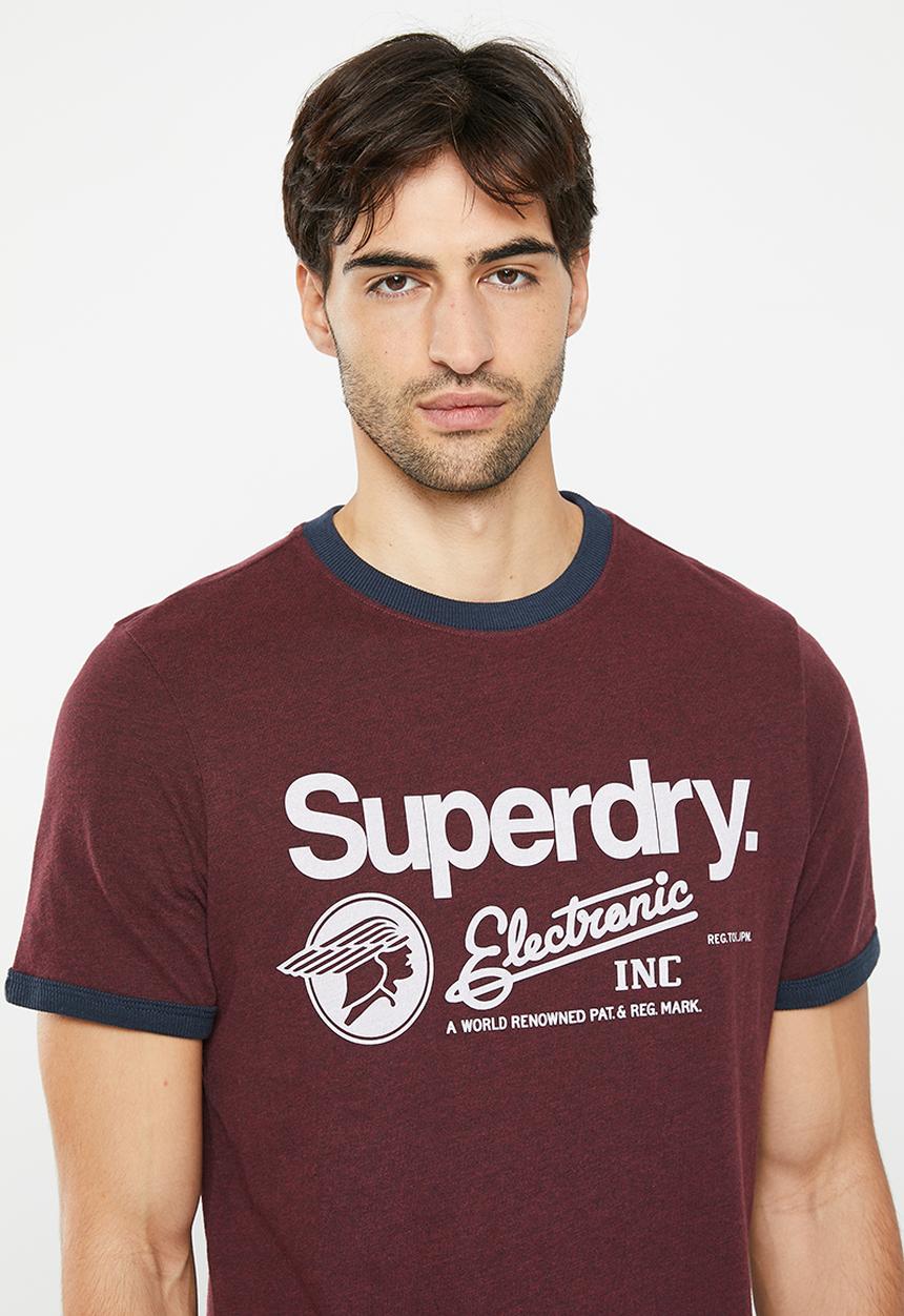 Superdry. - Vintage cl ringer tee - track burgundy marl