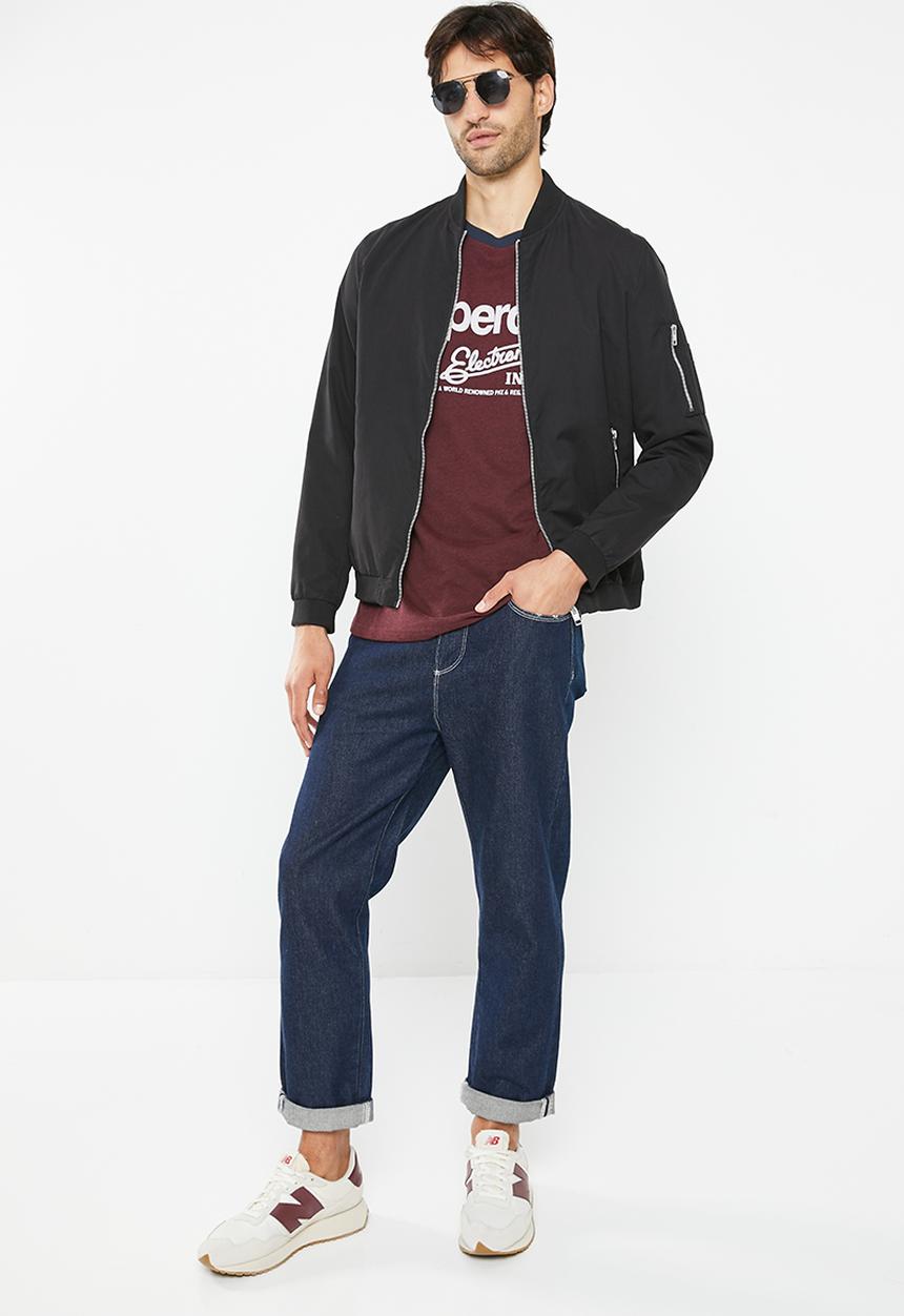 Superdry. - Vintage cl ringer tee - track burgundy marl