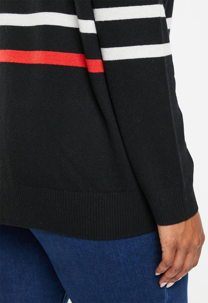POLO - Plus women stripe branded long sleeve sweater - black