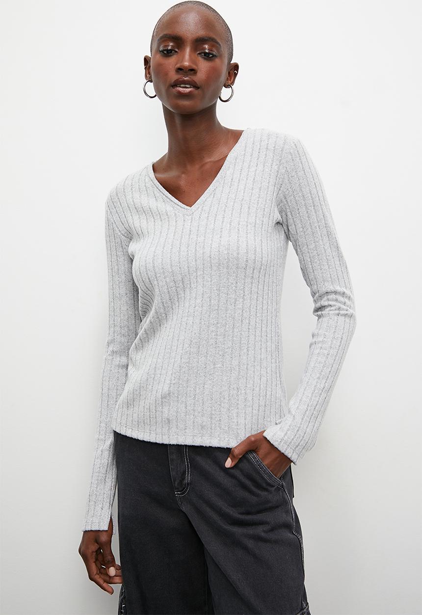Superbalist - Rib v neck tee - light grey