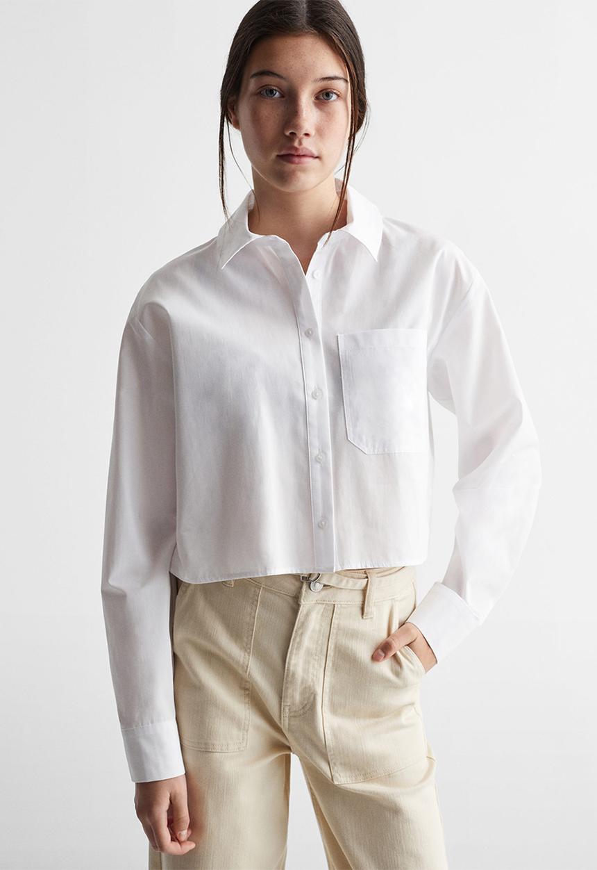 MANGO - Shirt popecrop - white