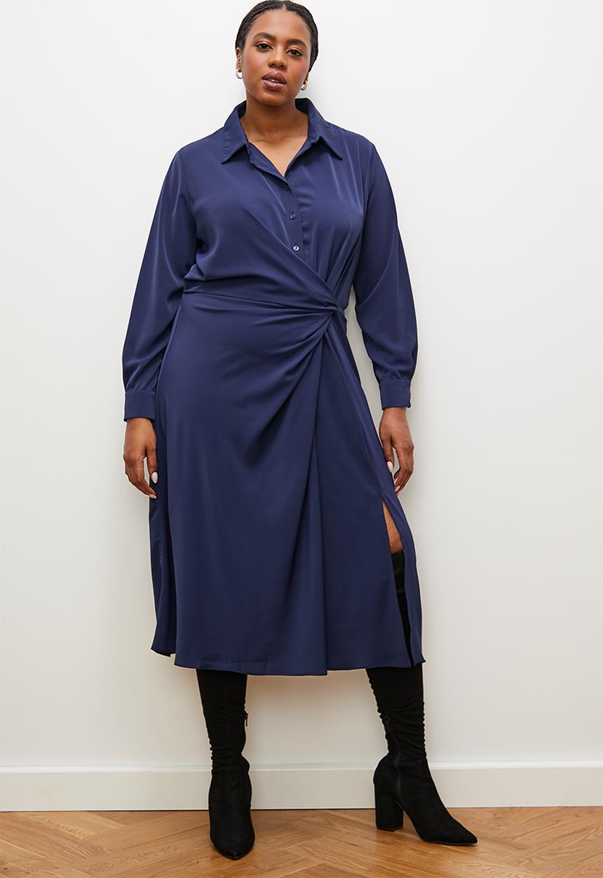 edit - Wrap over shirt dress - navy