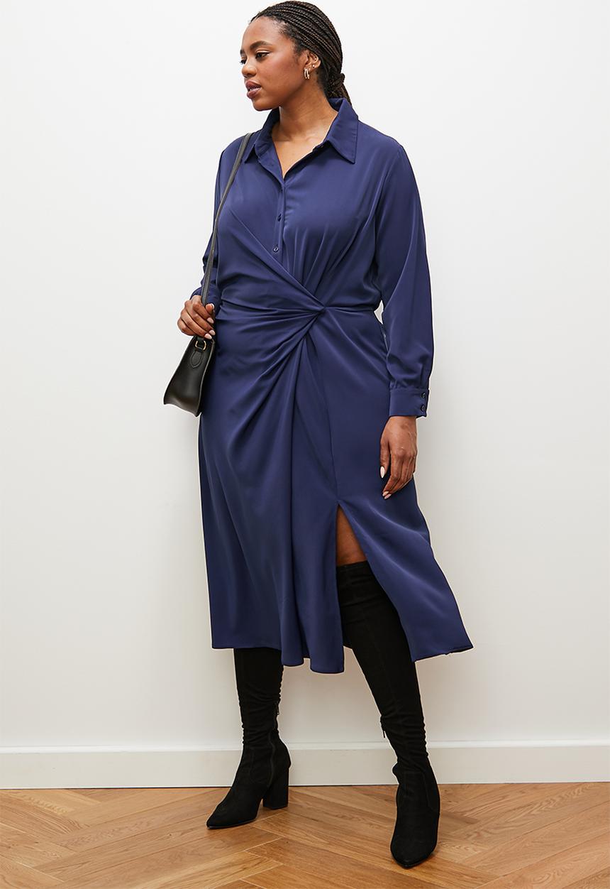 edit - Wrap over shirt dress - navy