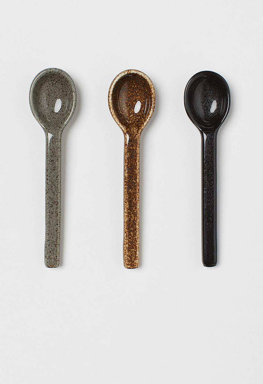 H&M - 3-pack porcelain teaspoons - grey/brown/black
