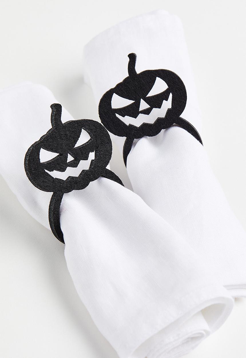 H&M - 4-pack napkin rings - black/pumpkin