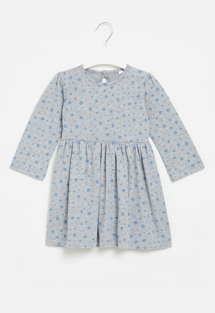 Superbalist - Printed long sleeve dress - ice mel with star aop plain light blue 