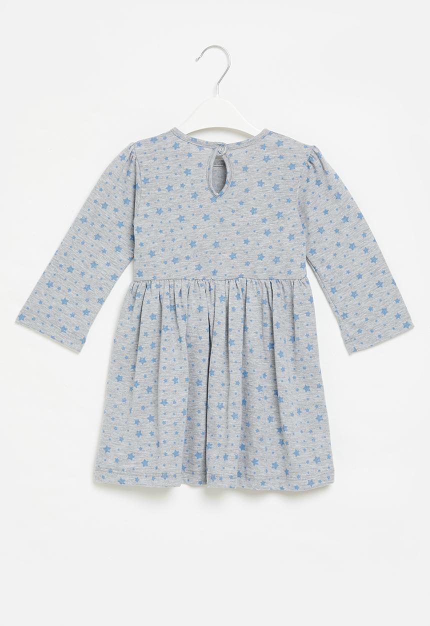 Superbalist - Printed long sleeve dress - ice mel with star aop plain light blue 