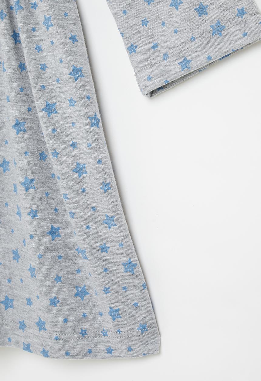 Superbalist - Printed long sleeve dress - ice mel with star aop plain light blue 