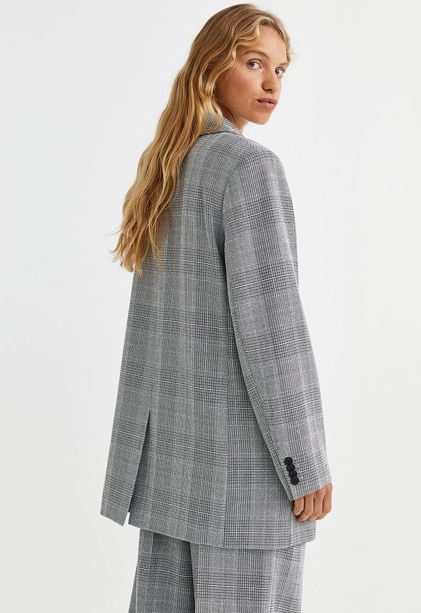 H&M - Double-breasted blazer - grey/checked