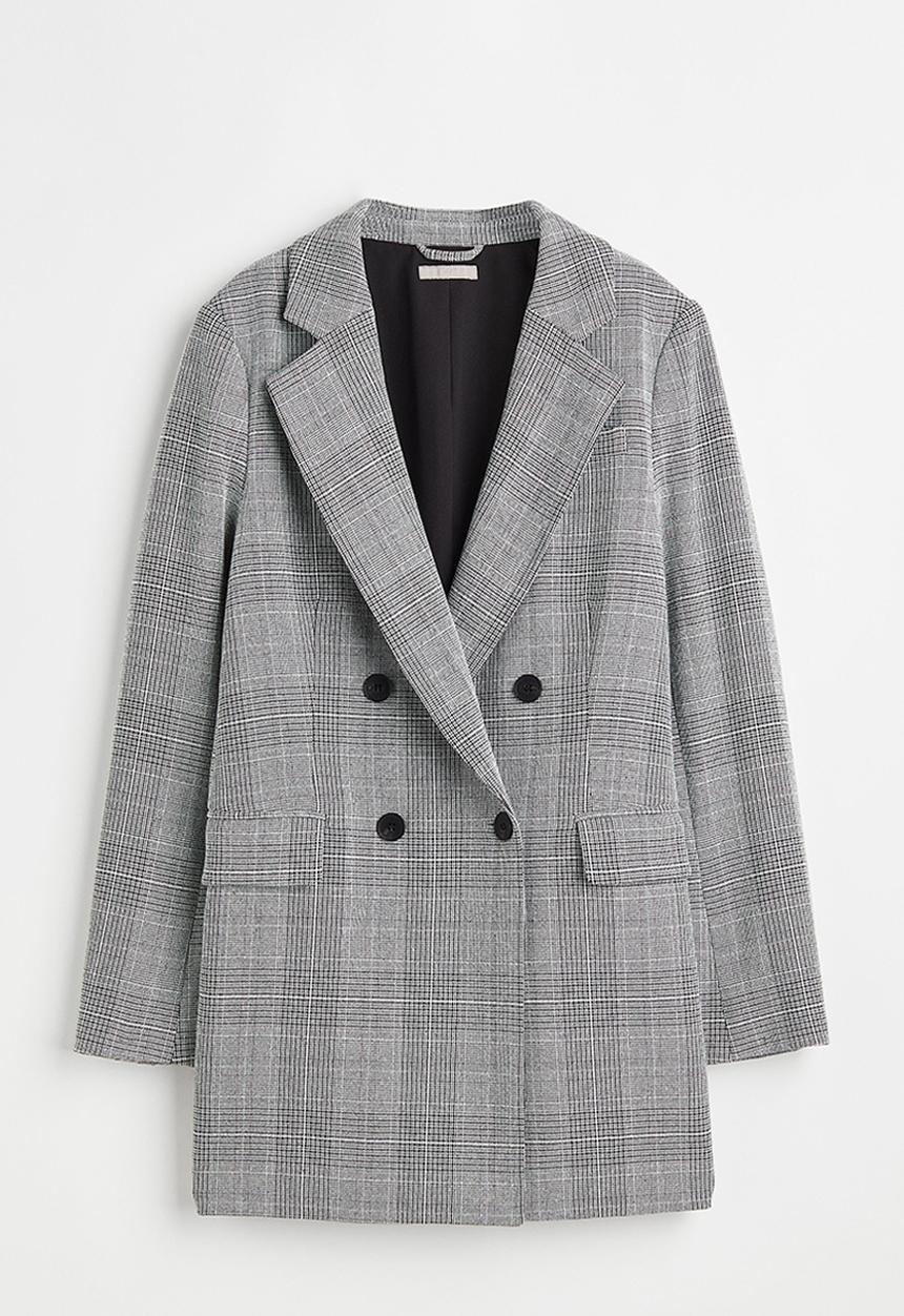 H&M - Double-breasted blazer - grey/checked