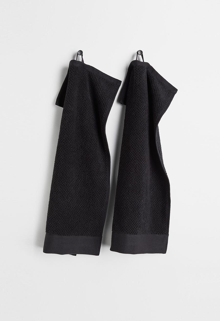 H&M - 2-pack cotton terry guest towels - black
