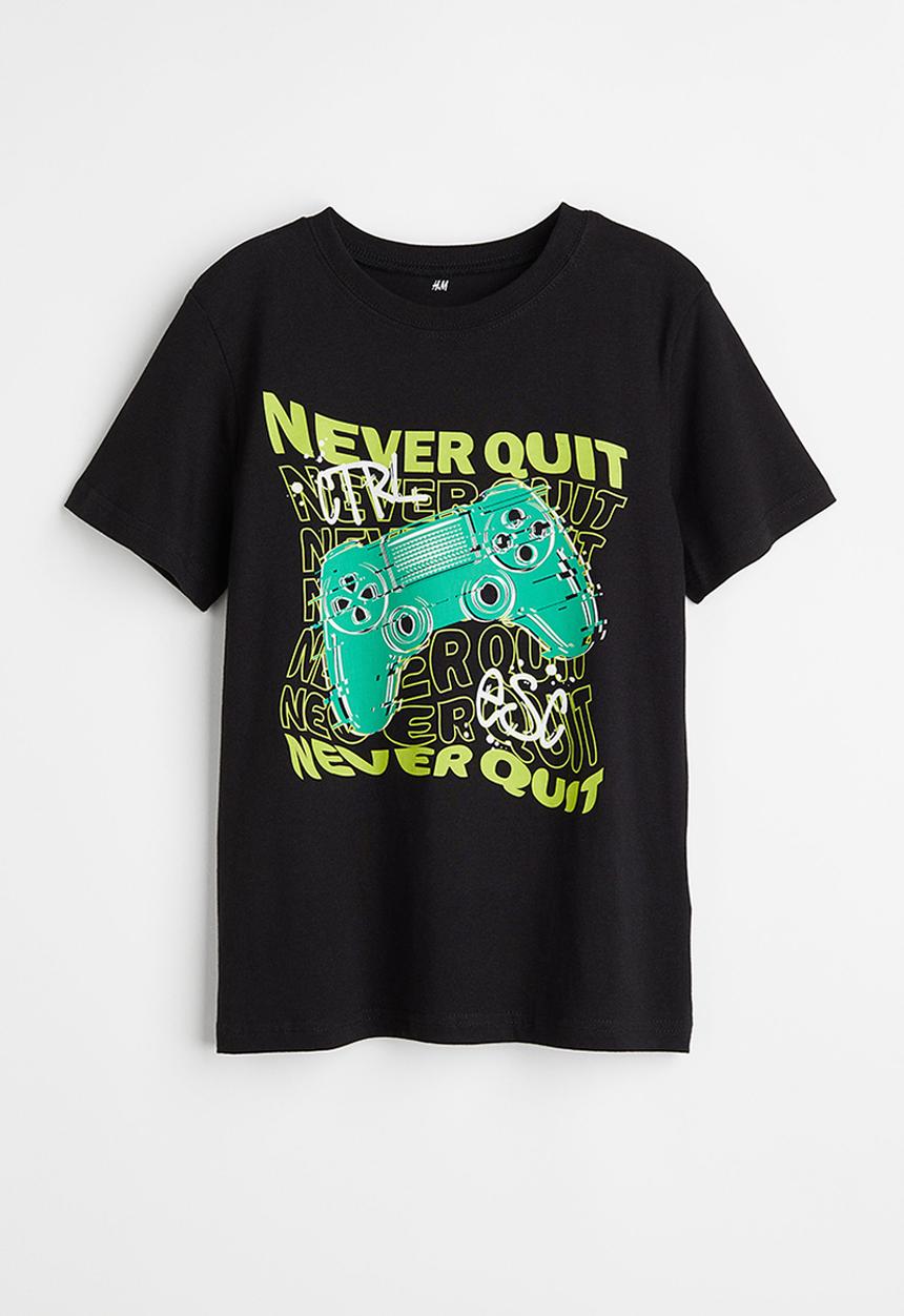 H&M - Cotton t-shirt - black/never quit