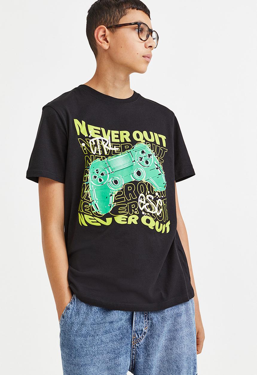 H&M - Cotton t-shirt - black/never quit