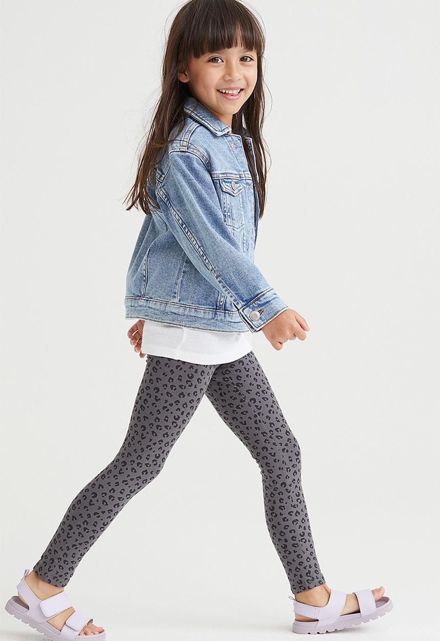 H&M - Leggings with brushed inside - dark grey/leopard print