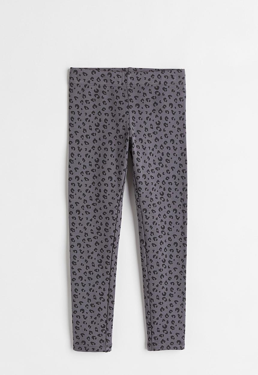 H&M - Leggings with brushed inside - dark grey/leopard print