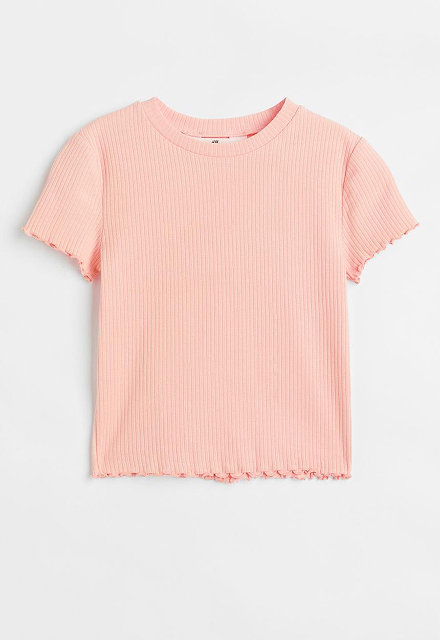 H&M - Ribbed T-shirt - light pink 