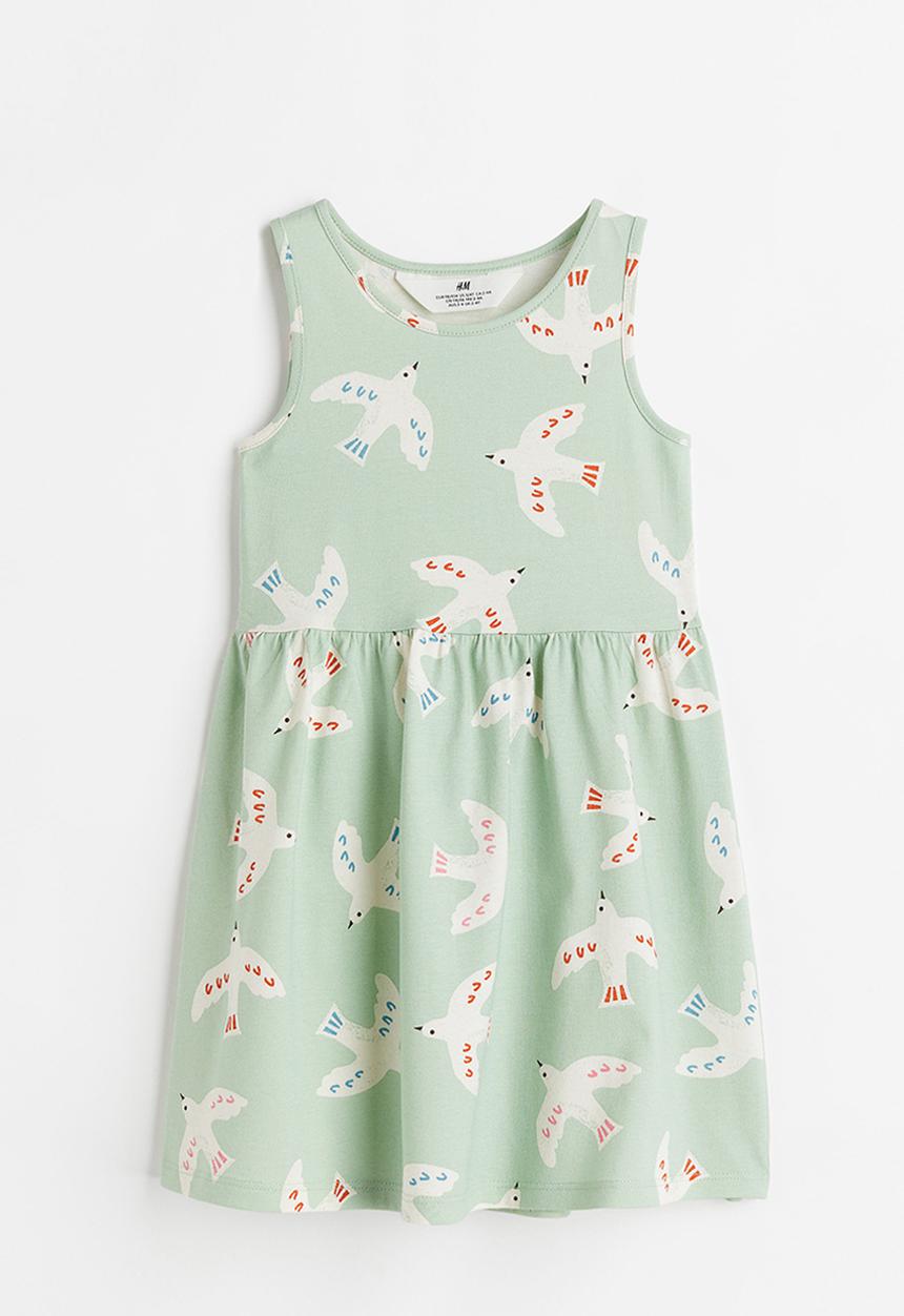 H&M - Patterned jersey dress - light green/birds