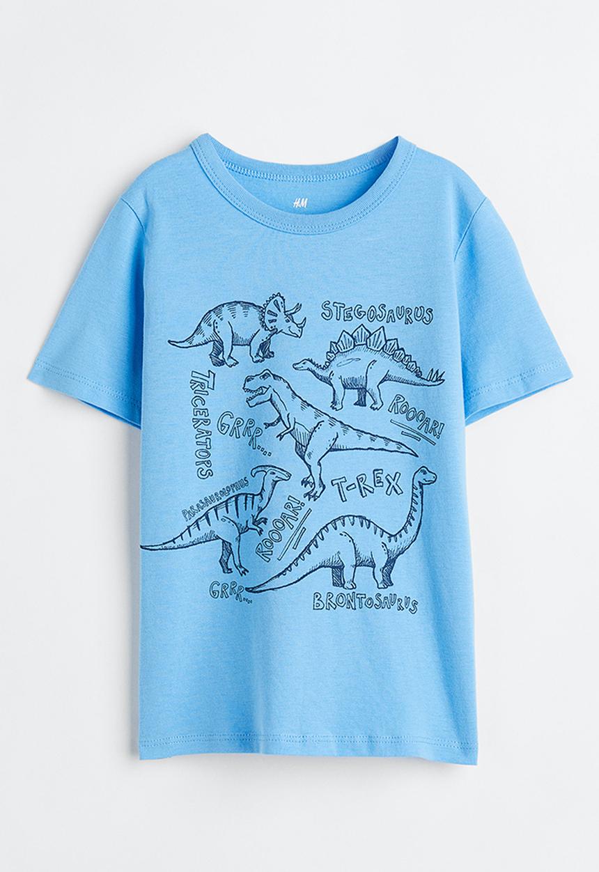 H&M - Printed T-shirt - light blue/dinosaurs