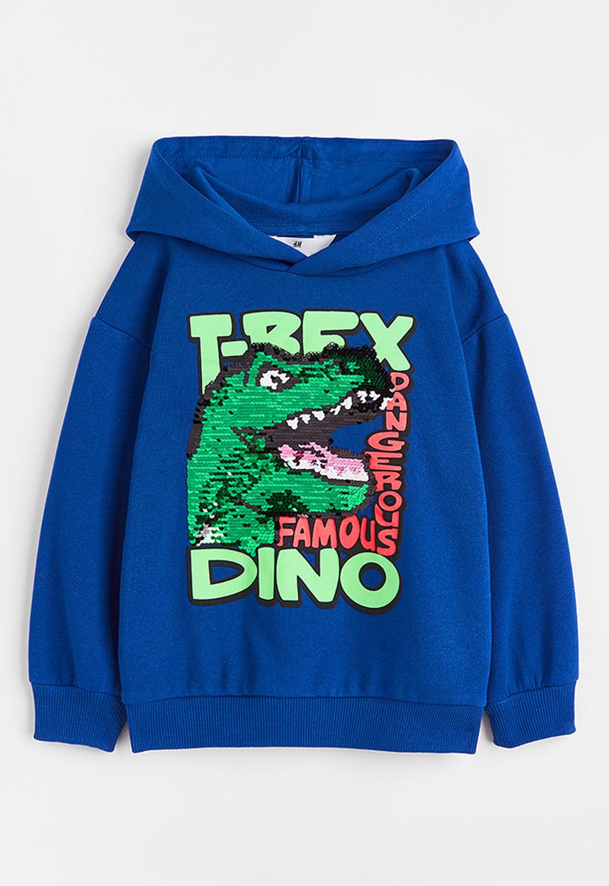 H&M - Reversible sequin-motif hoodie - bright blue/t-rex 