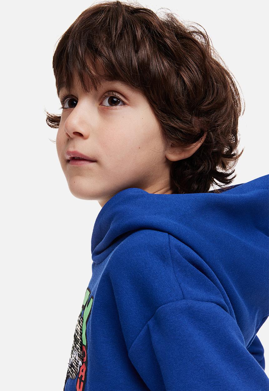 H&M - Reversible sequin-motif hoodie - bright blue/t-rex 