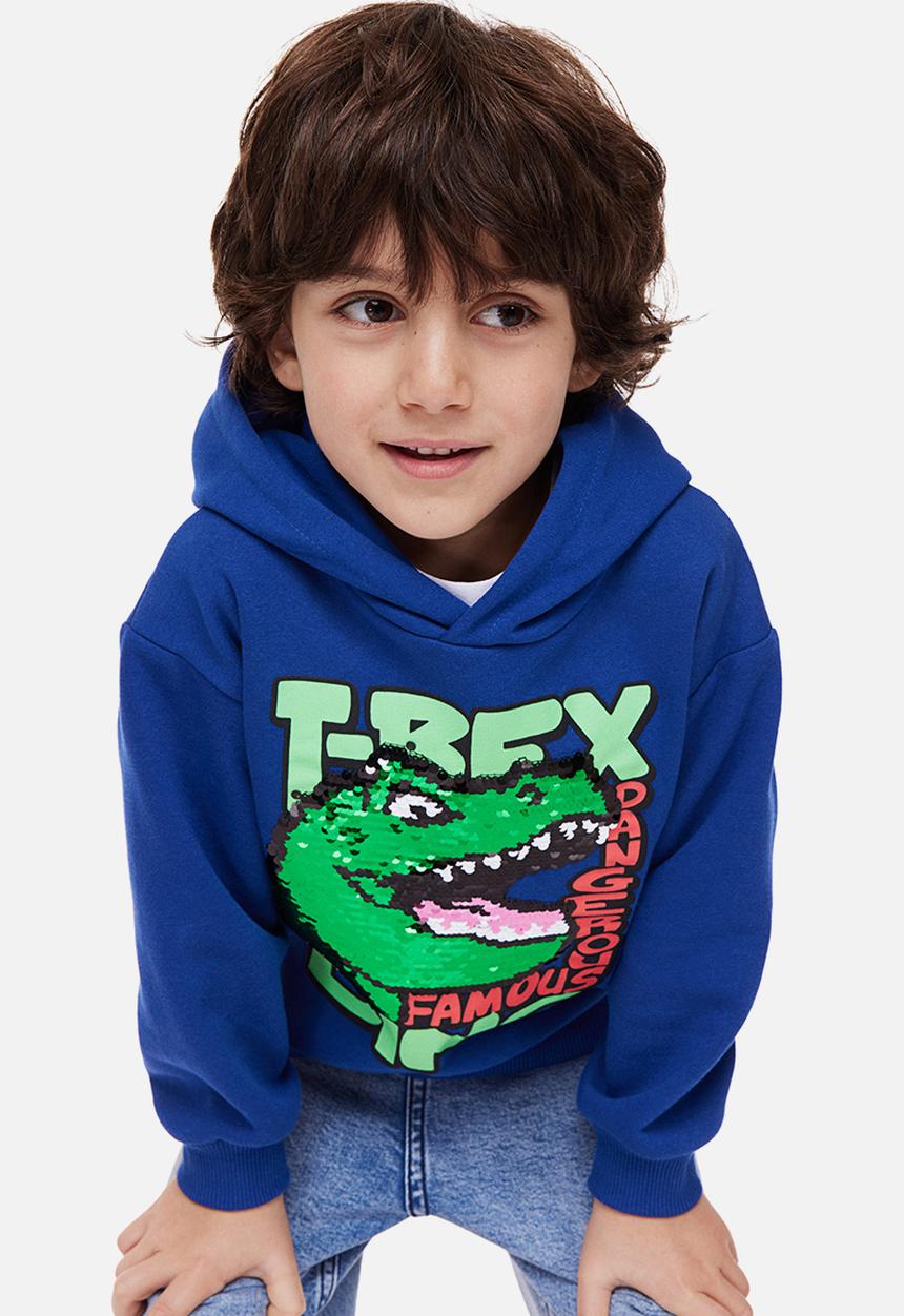 H&M - Reversible sequin-motif hoodie - bright blue/t-rex 