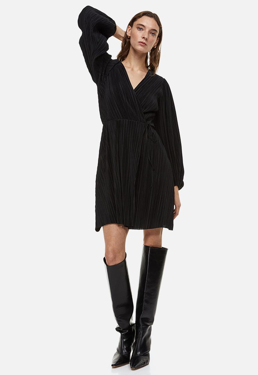 H&M - Pleated wrapover dress - black