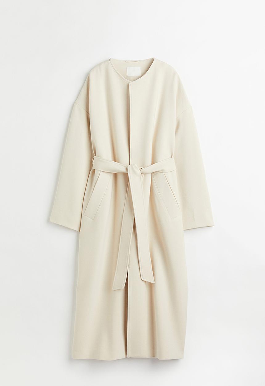 H&M - Tie-belt straight-cut coat - cream