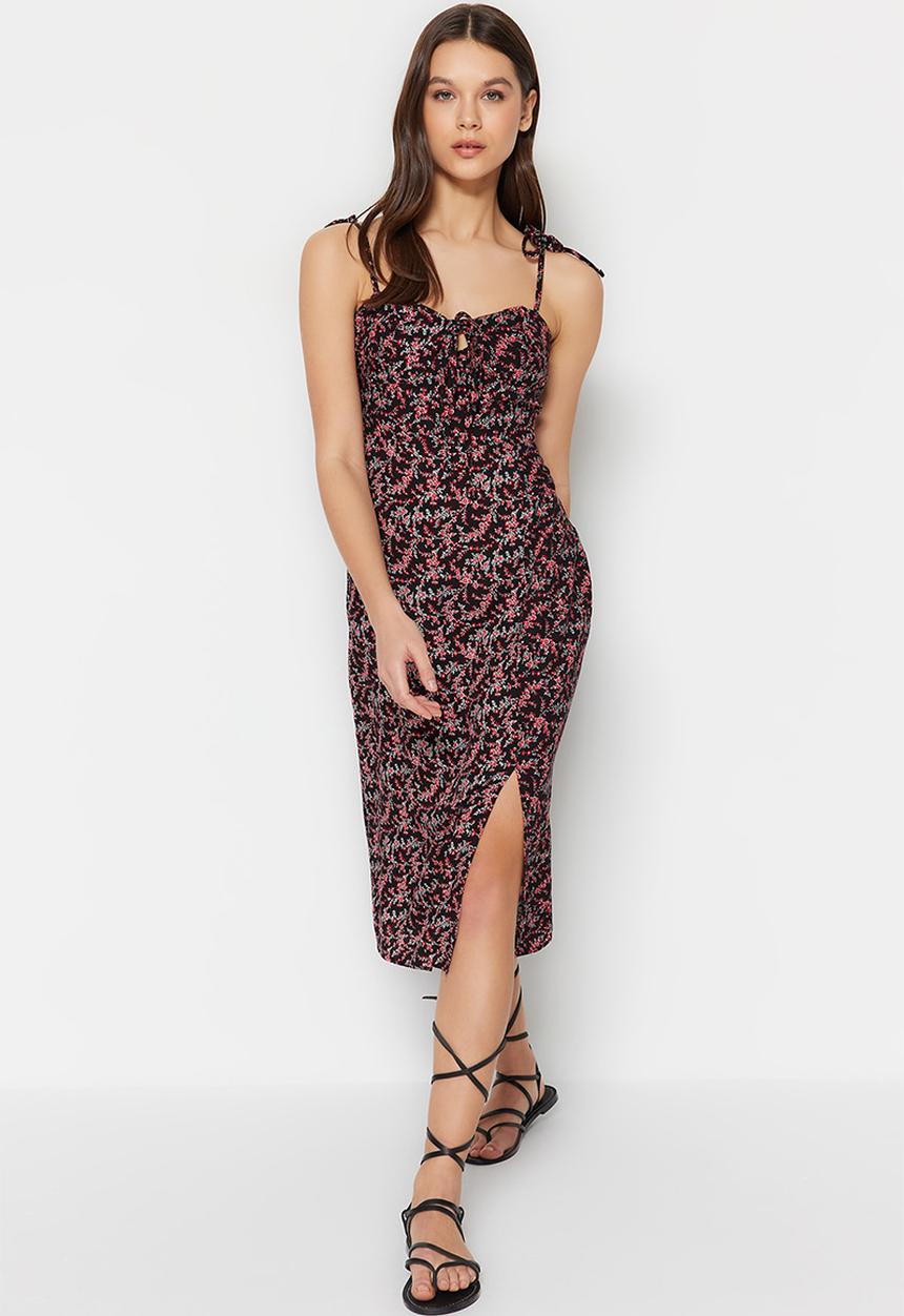 Trendyol - Tie front midi dress - black