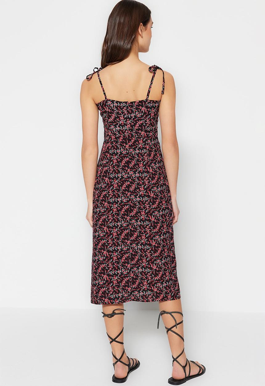 Trendyol - Tie front midi dress - black
