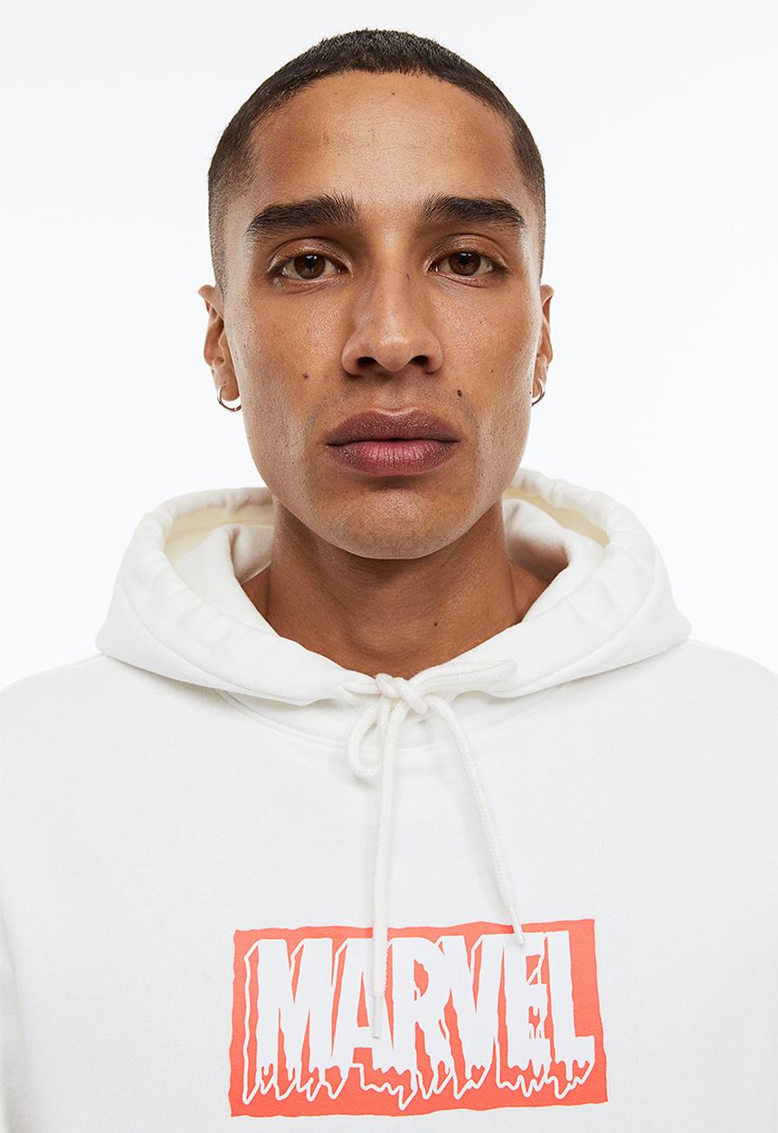 H&M - Printed hoodie - white & marvel
