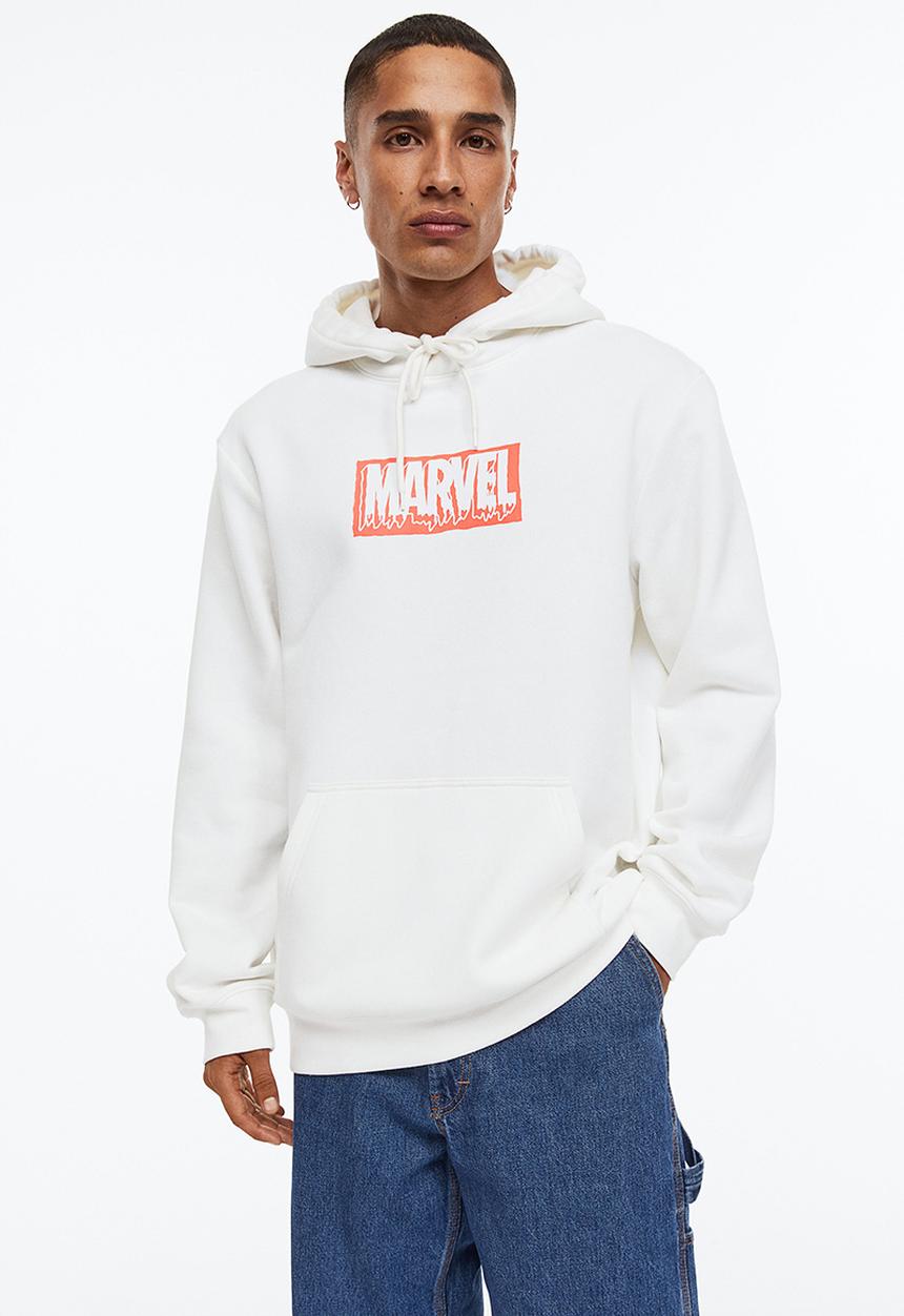 H&M - Printed hoodie - white & marvel