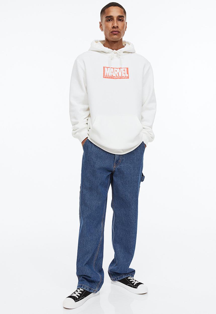 H&M - Printed hoodie - white & marvel