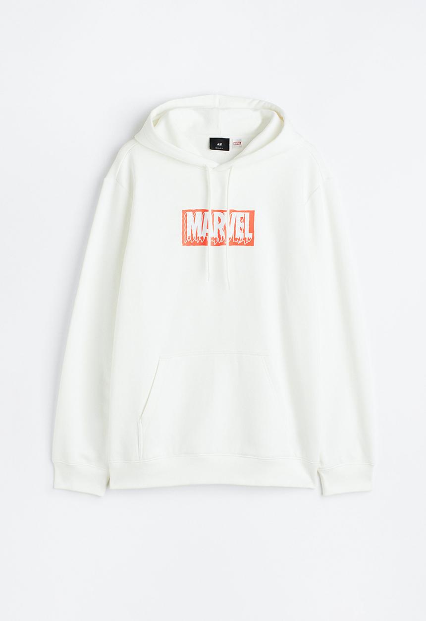 H&M - Printed hoodie - white & marvel