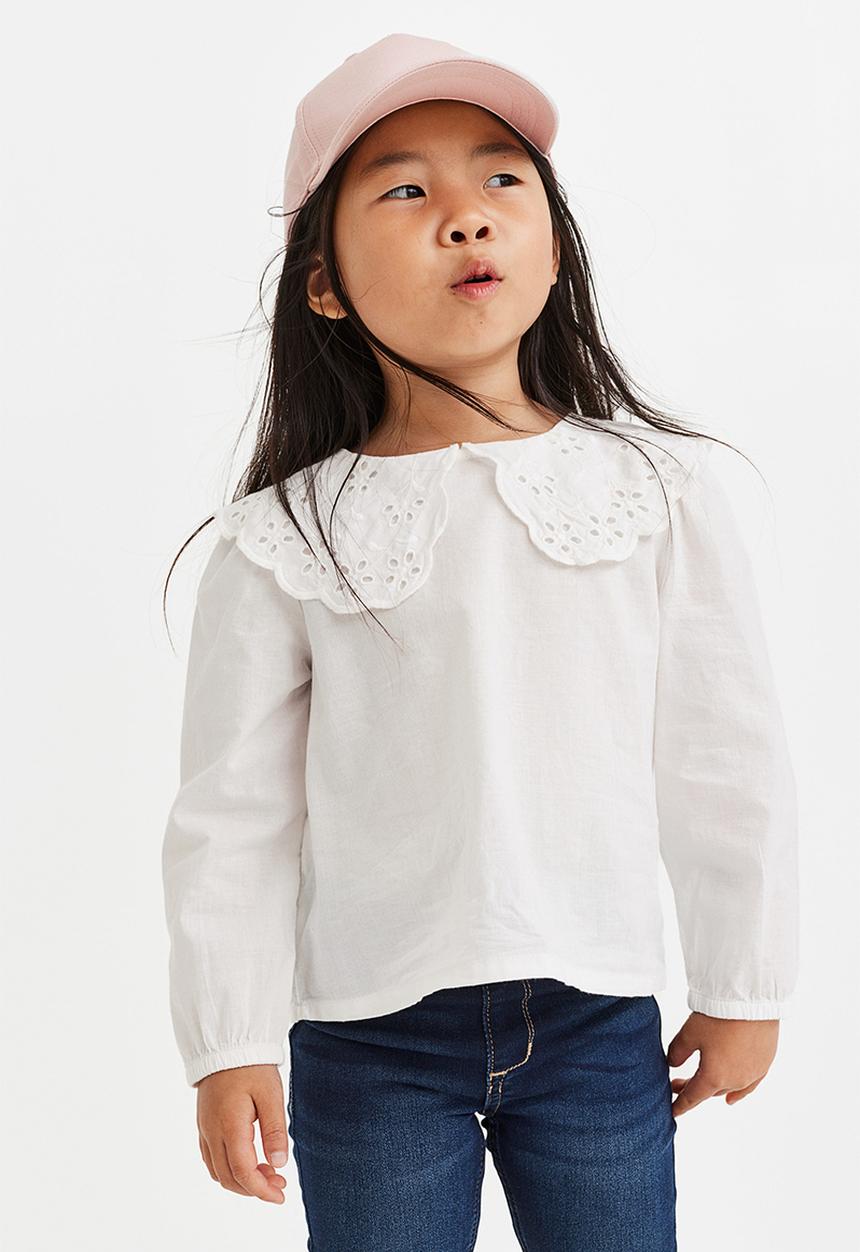 H&M - Broderie-detail collared blouse - white