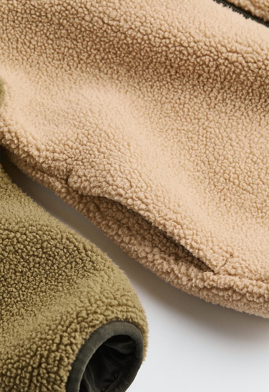 H&M - Teddy jacket - khaki green/block-coloured