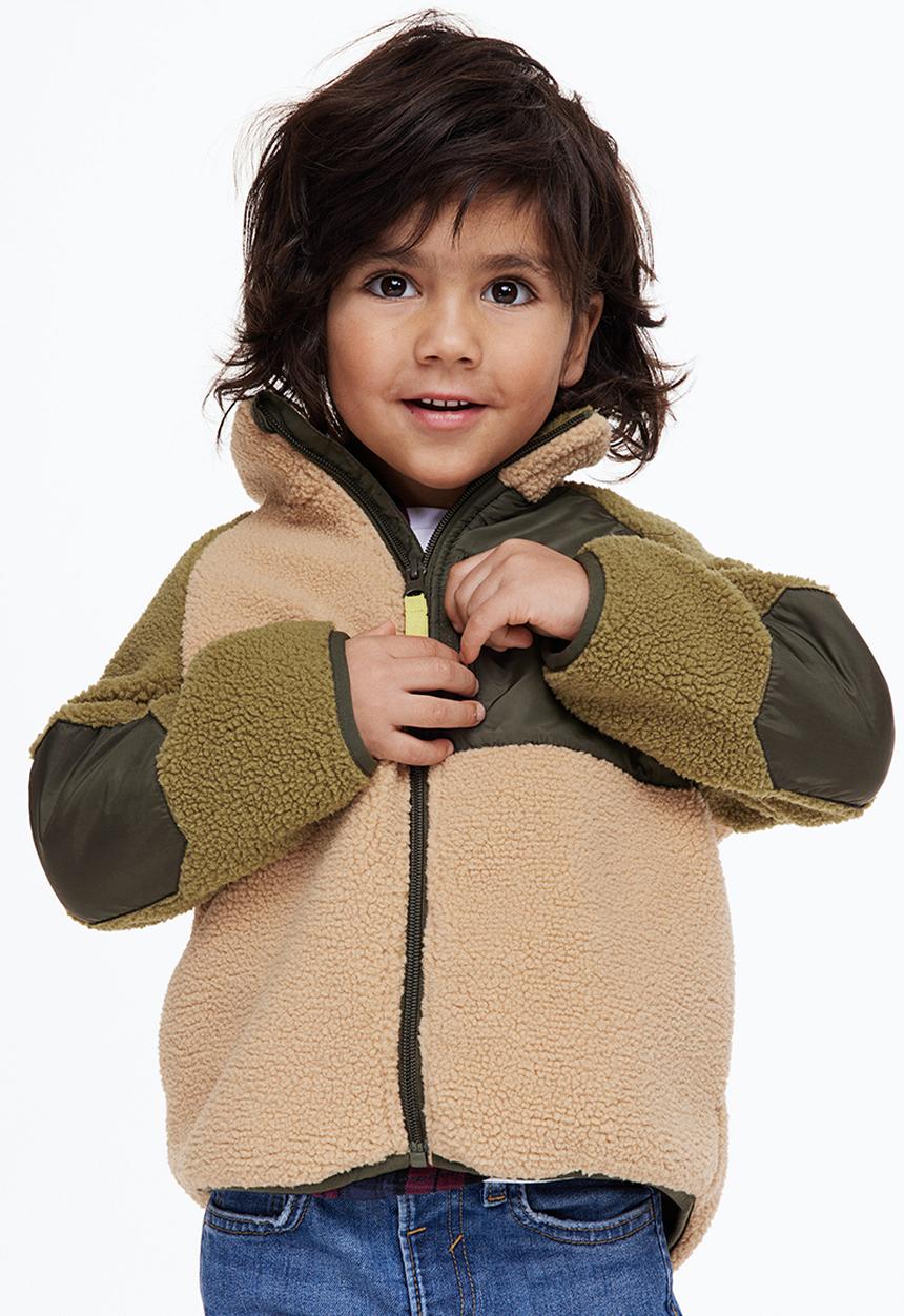 H&M - Teddy jacket - khaki green/block-coloured