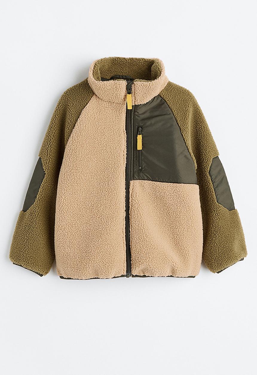H&M - Teddy jacket - khaki green/block-coloured