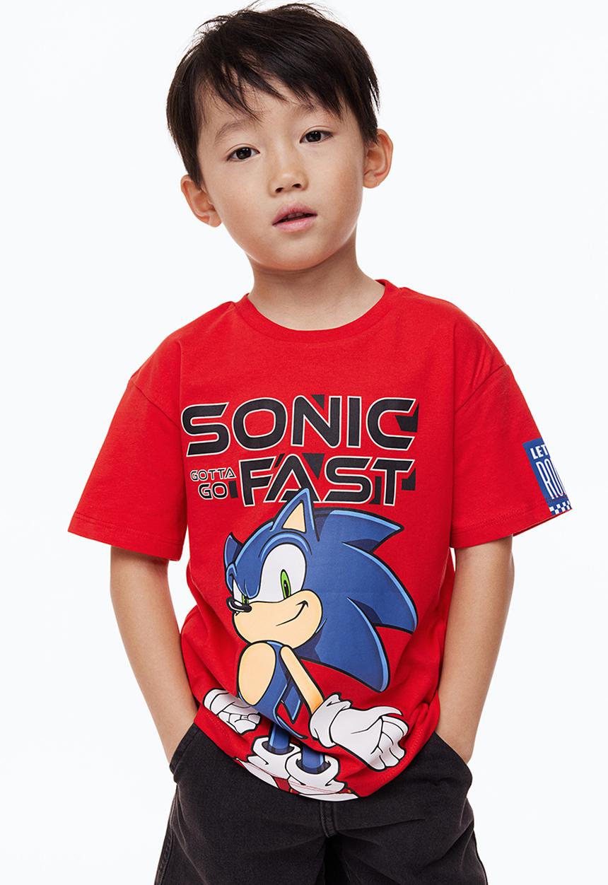 H&M - Print-motif T-shirt - red/sonic the hedgehog