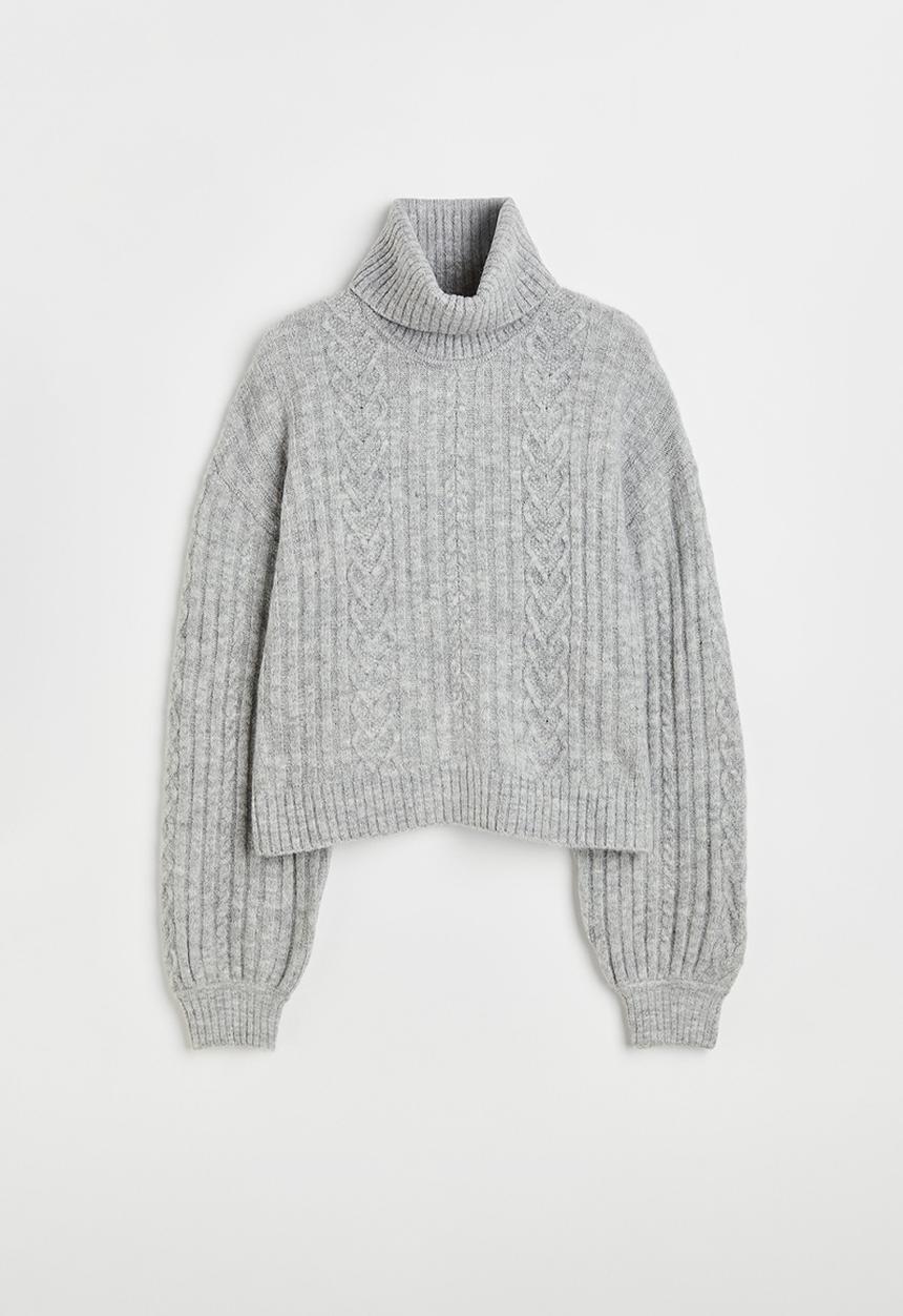 H&M - Cable-knit polo-neck jumper - grey marl