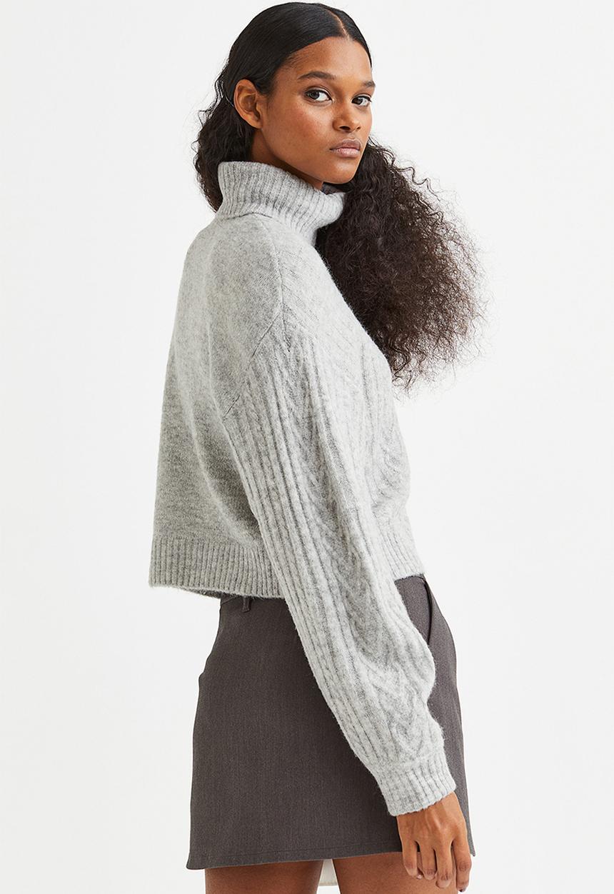 H&M - Cable-knit polo-neck jumper - grey marl
