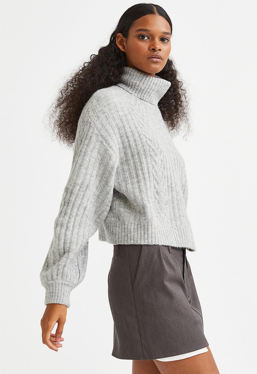 H&M - Cable-knit polo-neck jumper - grey marl