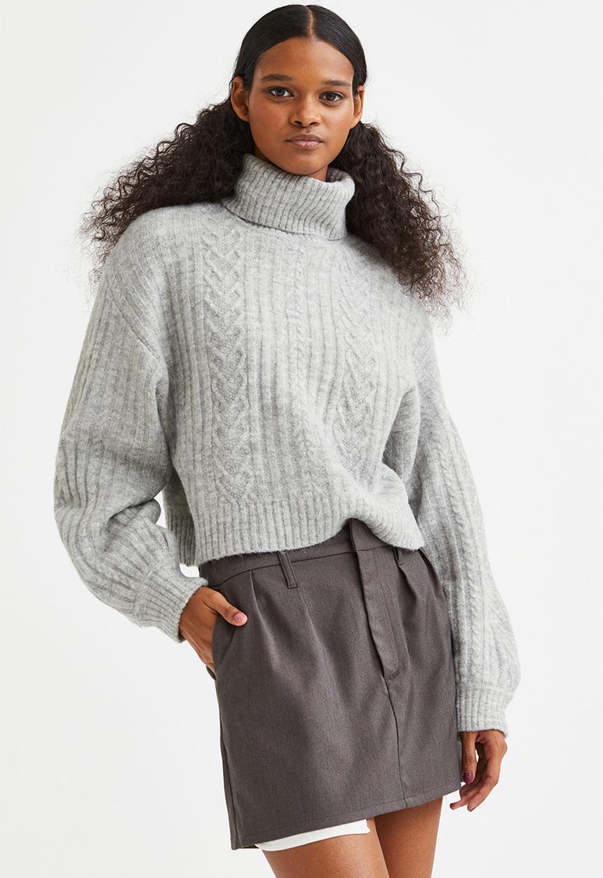 H&M - Cable-knit polo-neck jumper - grey marl