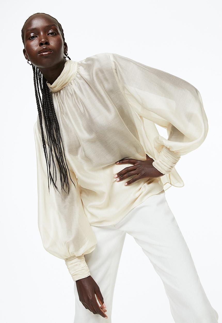 H&M - Voluminous blouse - light beige