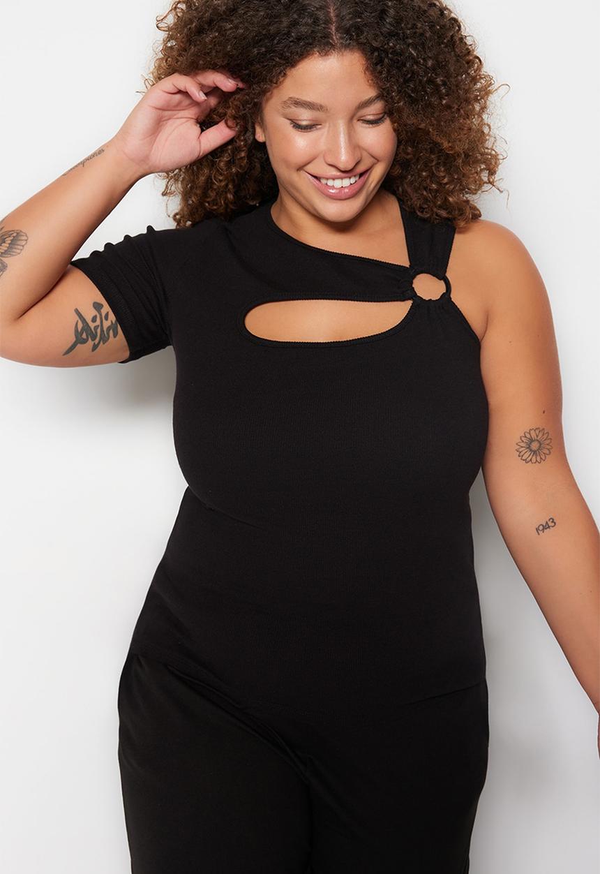 Trendyol - Plus assyetrical top - black