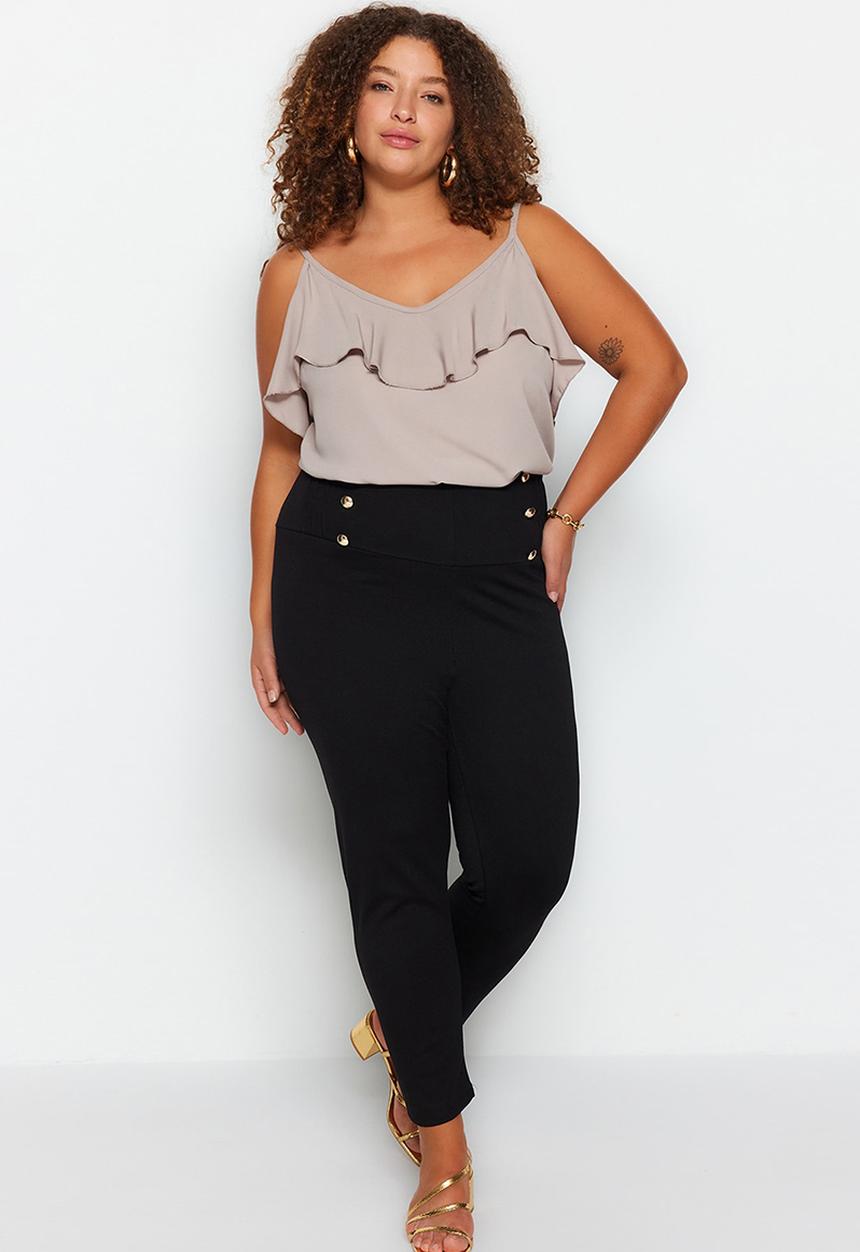 Trendyol - Plus button detail leggings - black