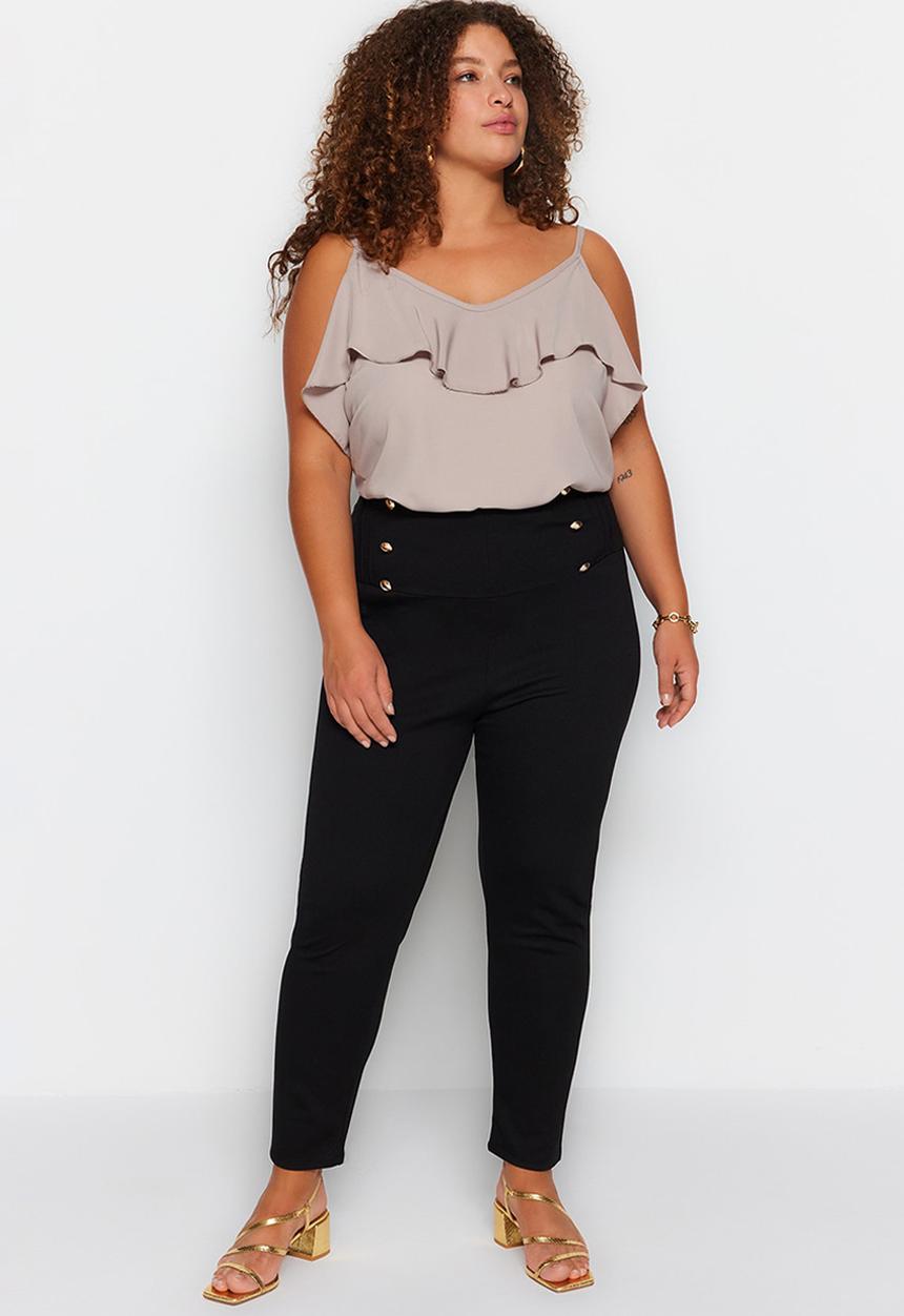 Trendyol - Plus button detail leggings - black