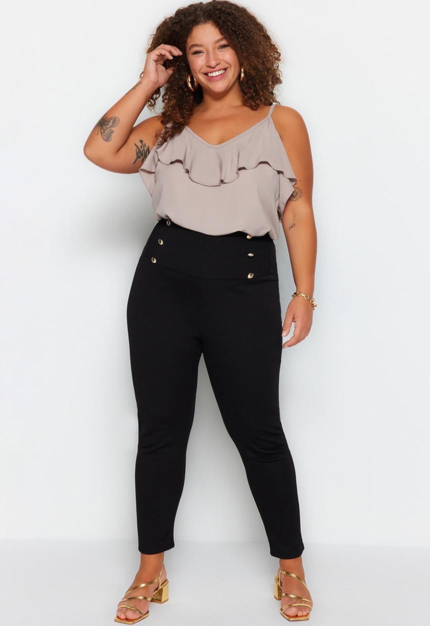 Trendyol - Plus button detail leggings - black