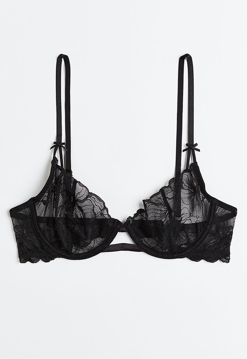 H&M - Non-padded underwired lace bra - black